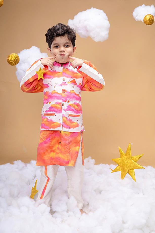 You Are My Sunshine Off-White Bandi Kurta and Off-White Pants Set for Boys - Totdot