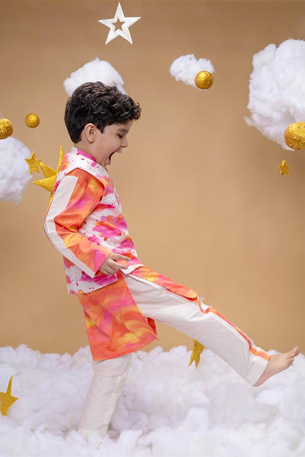 You Are My Sunshine Off-White Bandi Kurta and Off-White Pants Set for Boys - Totdot