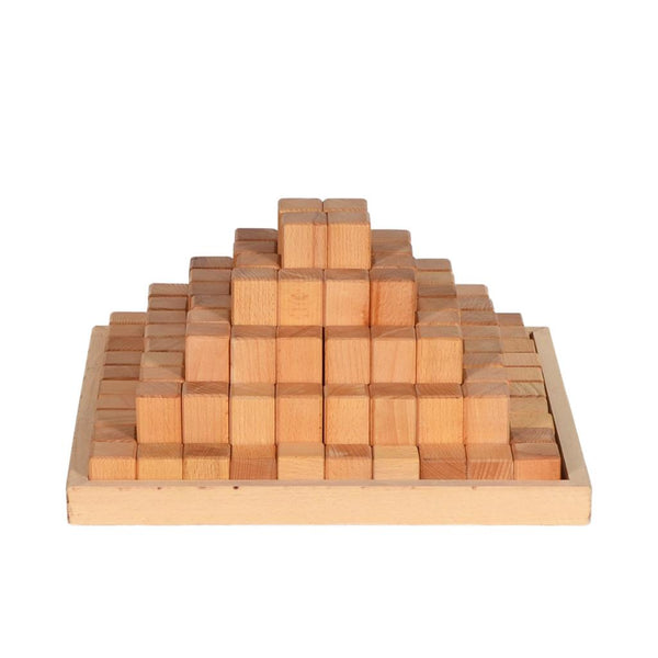 Large Stepped Pyramid of Wooden Building Blocks, 100 Piece Learning Set Natural