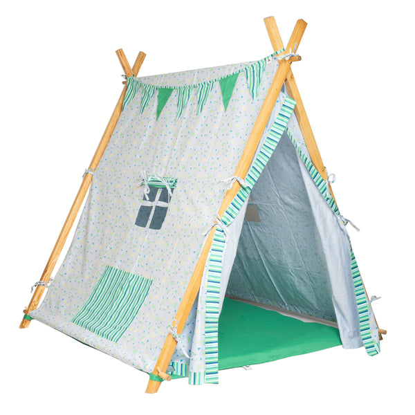 Play Tent - Hues Of Grey Green & Multi Green Stripes