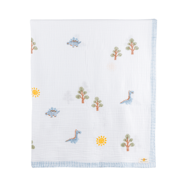A Day With Dinos Organic Muslin Swaddle (Hand-Block Printed) - Totdot