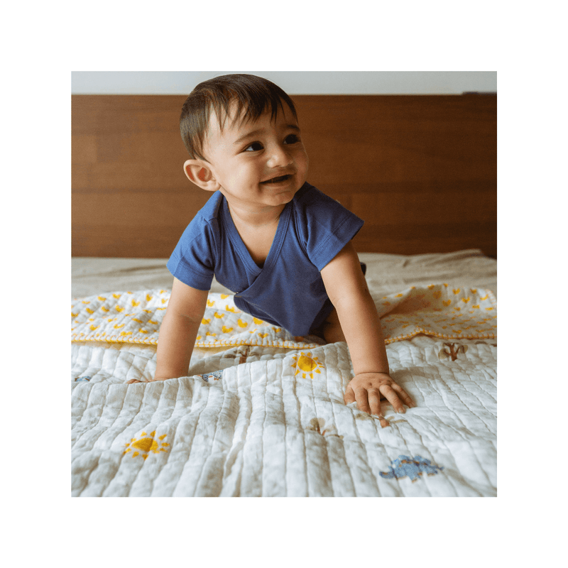 A Day With Dinos Reversible Mulmul Quilt | Hand-Block Printed - Totdot