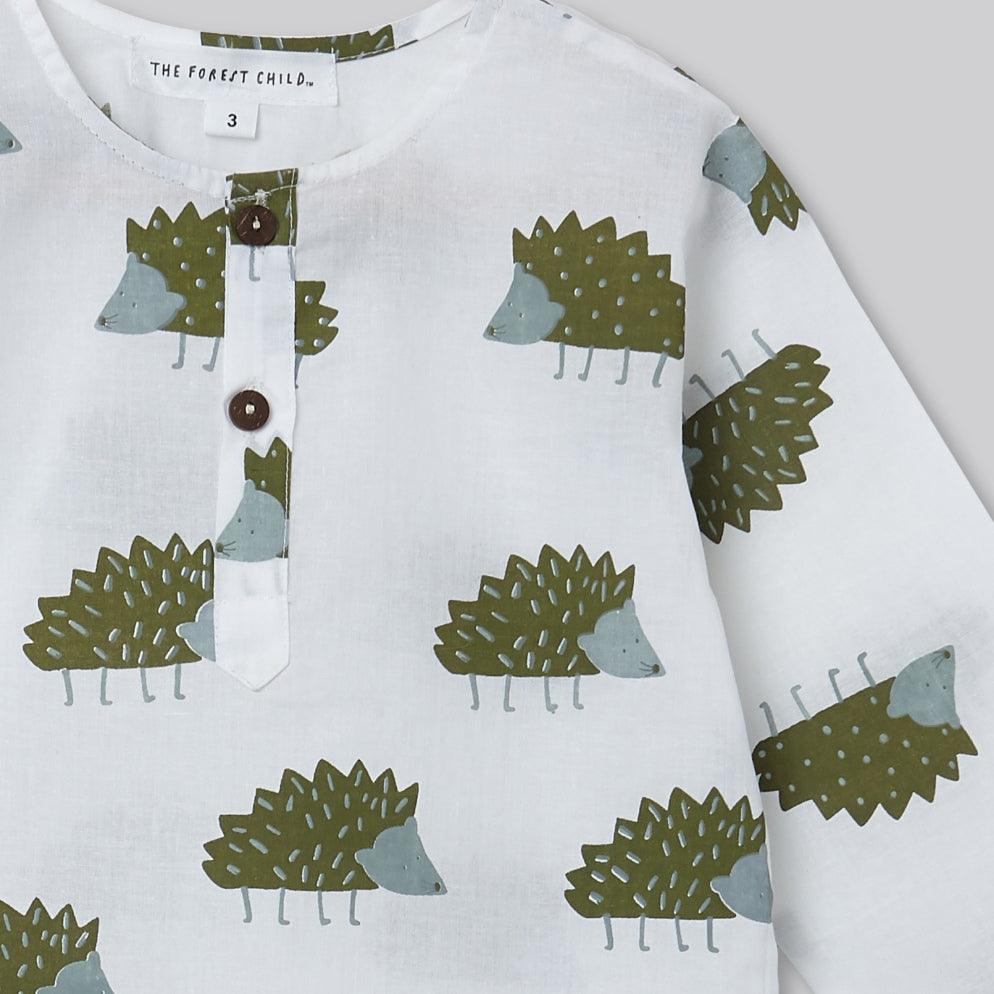 A Prickle of Hedgehogs' - Unisex Kurta Pyjama Set for Kids - Totdot