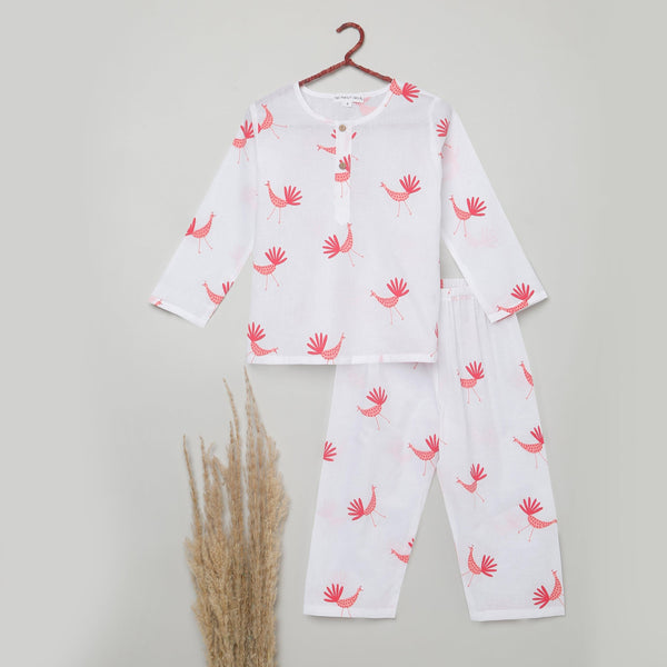 A Pride of Peacocks' - Unisex Kurta Pyjama Set for Kids - Totdot