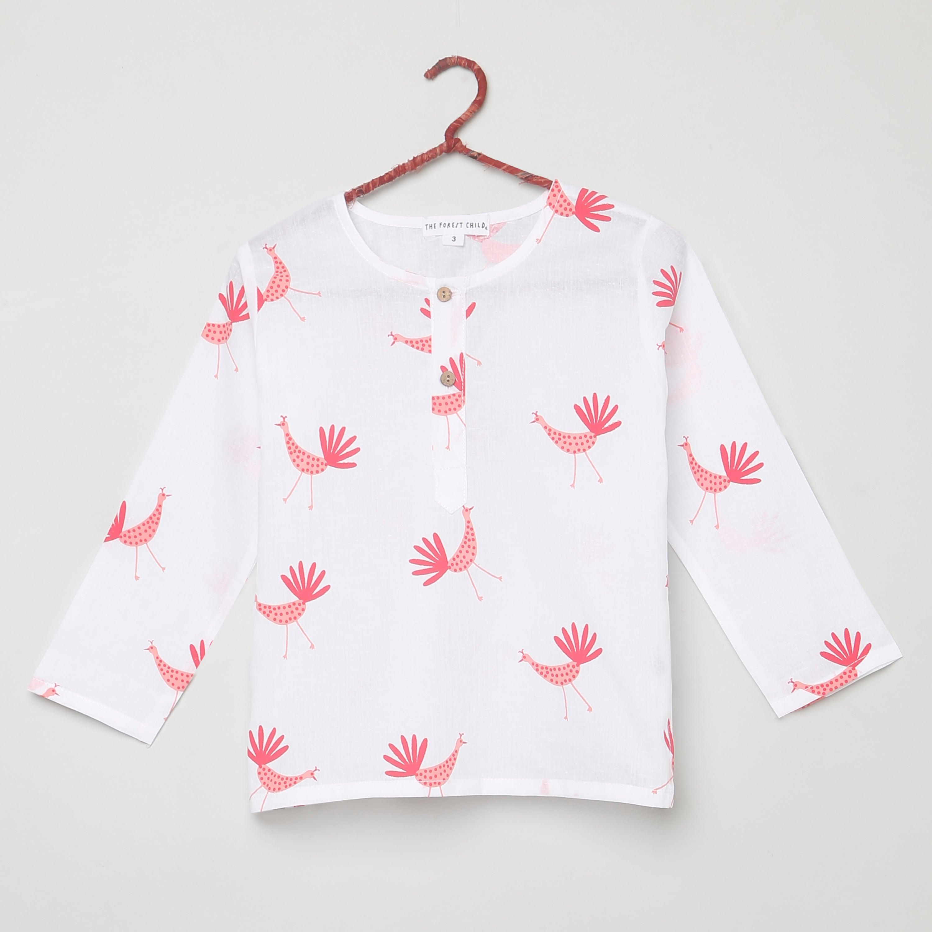 A Pride of Peacocks' - Unisex Kurta Pyjama Set for Kids - Totdot