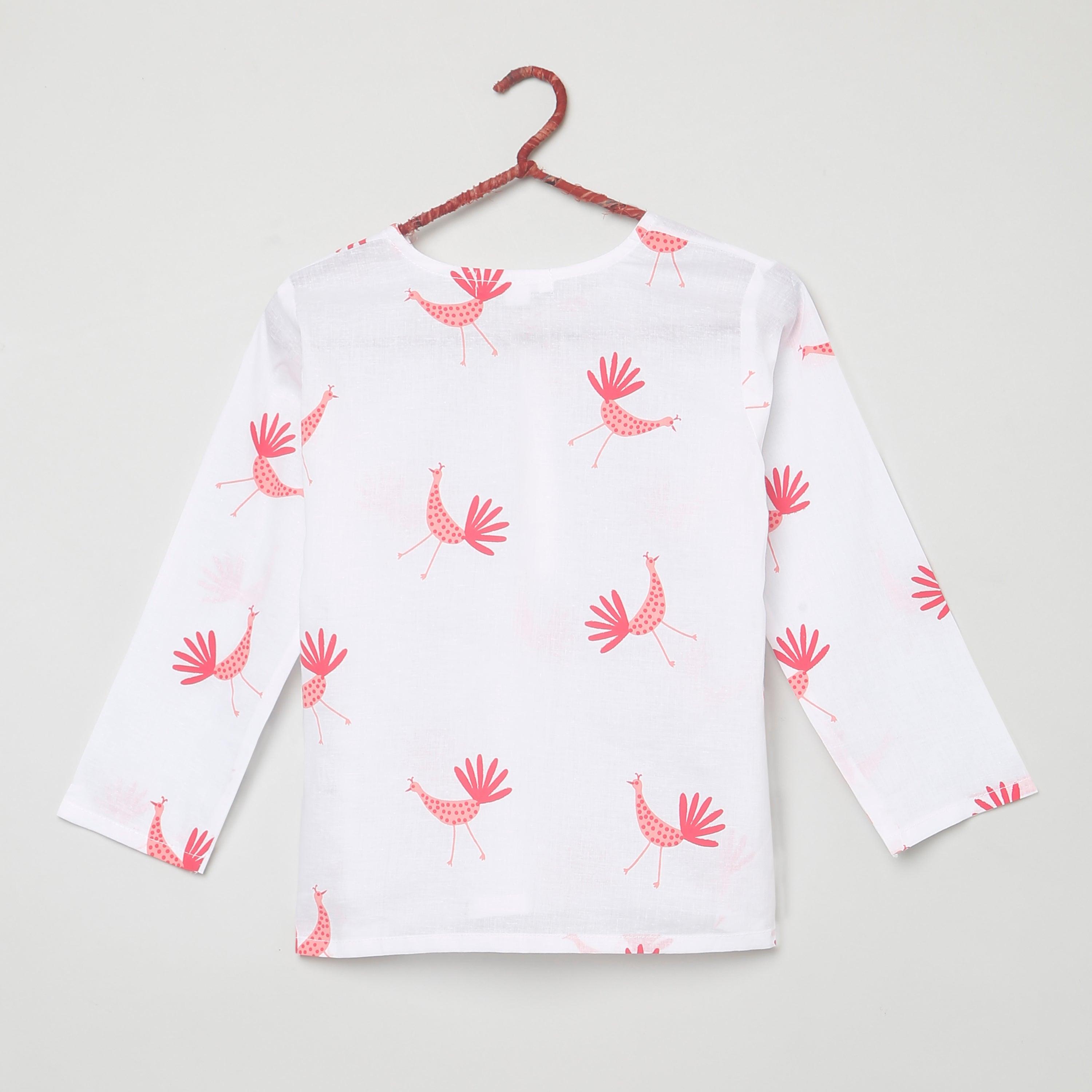 A Pride of Peacocks' - Unisex Kurta Pyjama Set for Kids - Totdot