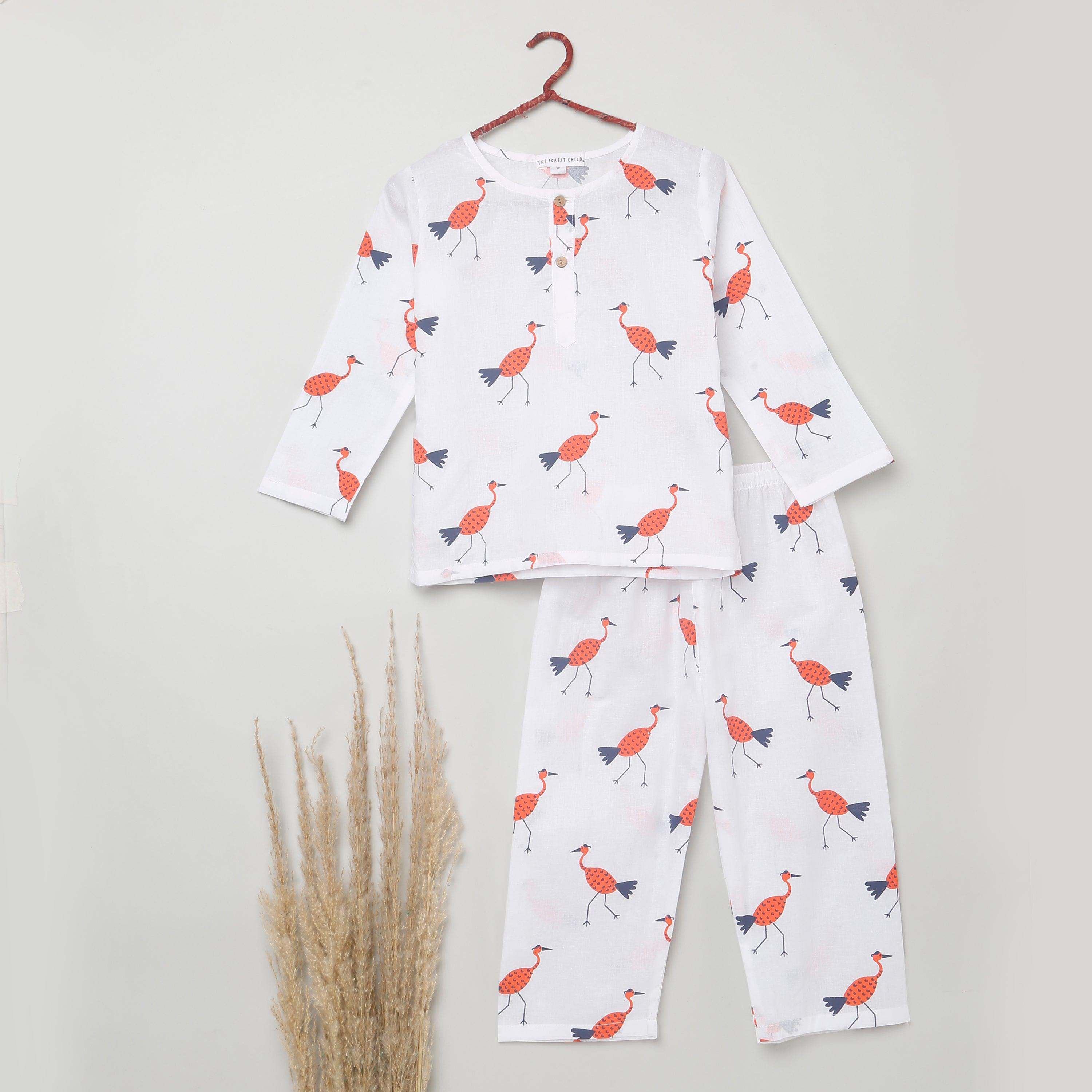 A Siege of Cranes' - Unisex Kurta Pyjama Set for Kids - Totdot