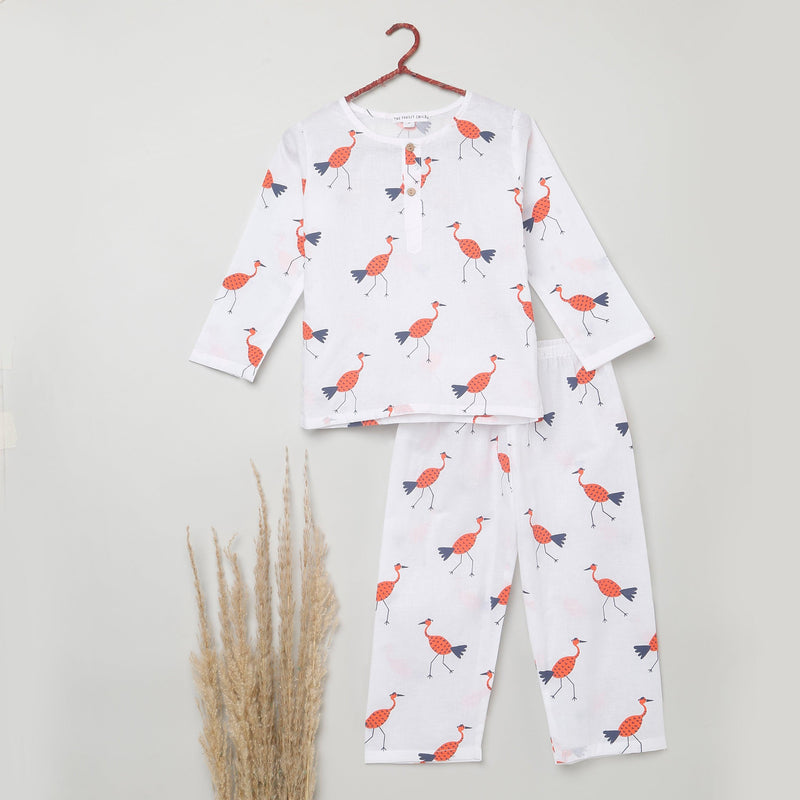 A Siege of Cranes' - Unisex Kurta Pyjama Set for Kids - Totdot