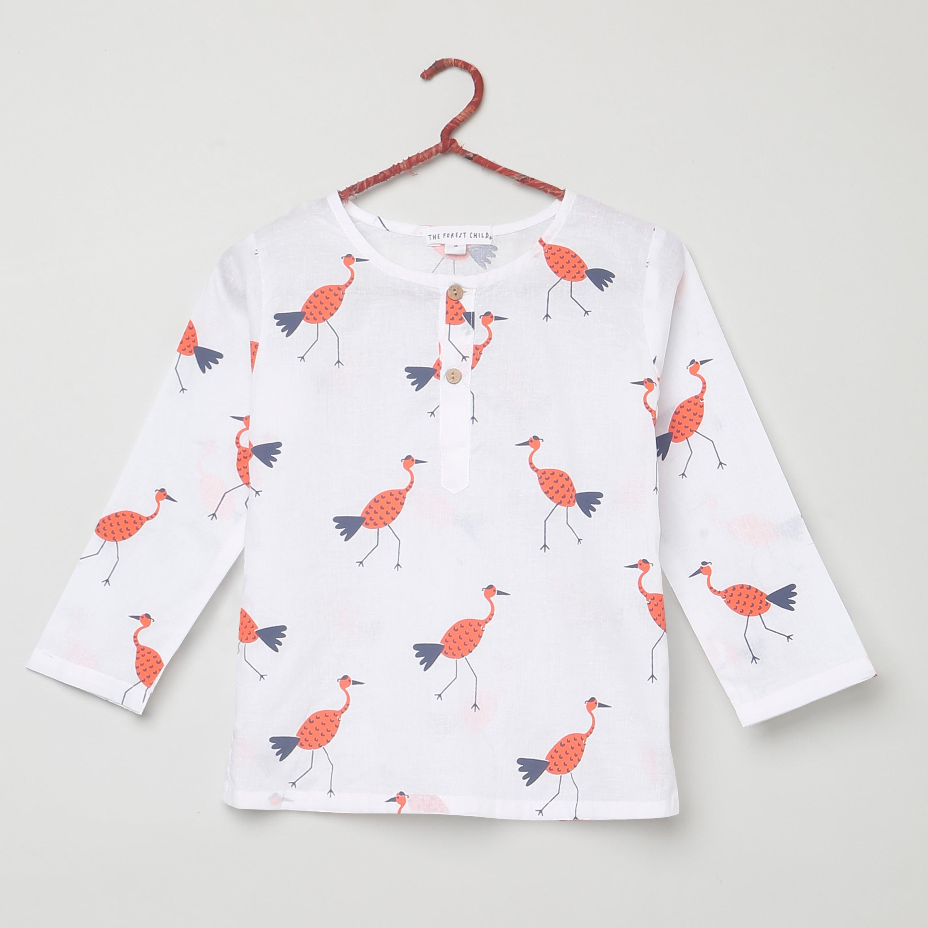 A Siege of Cranes' - Unisex Kurta Pyjama Set for Kids - Totdot