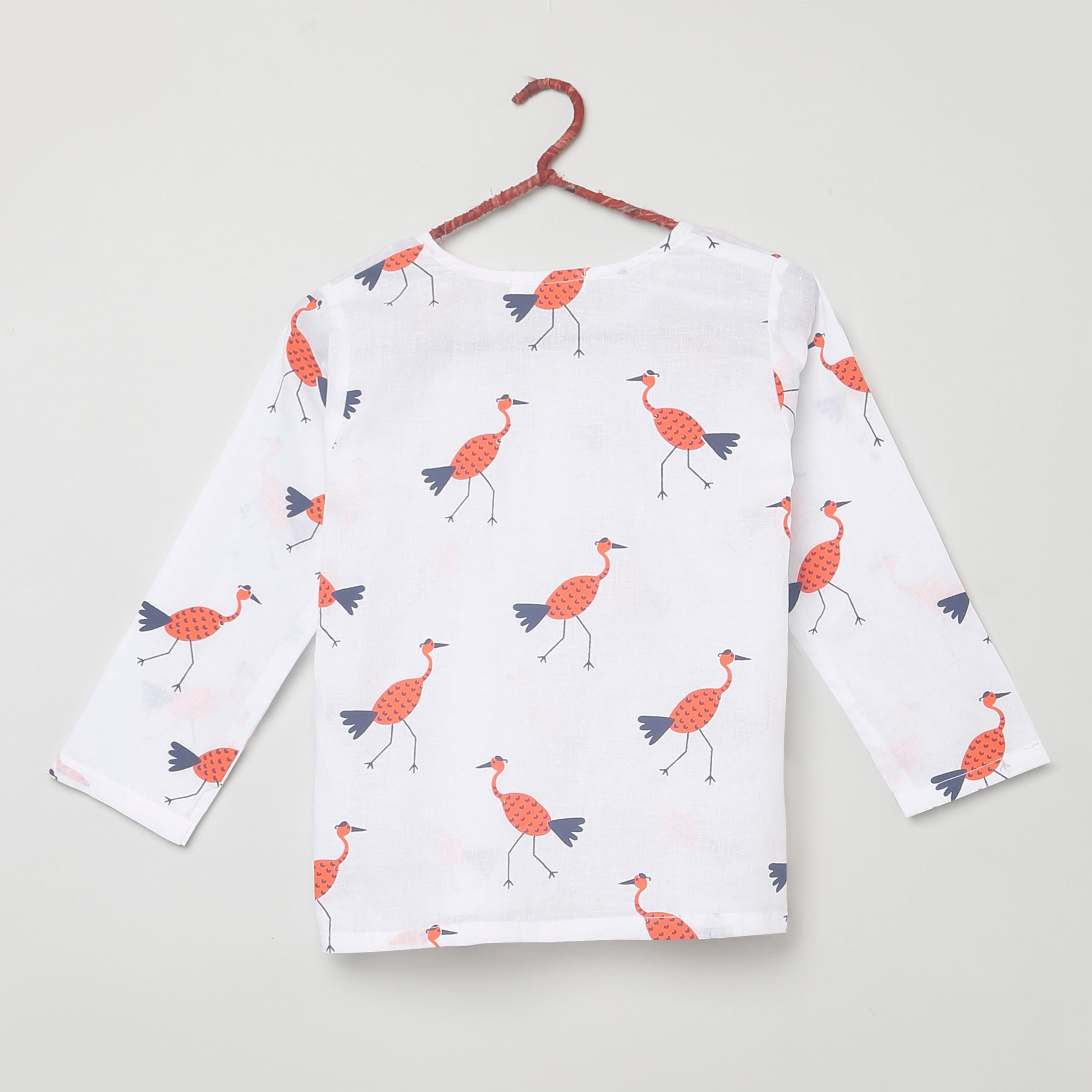 A Siege of Cranes' - Unisex Kurta Pyjama Set for Kids - Totdot