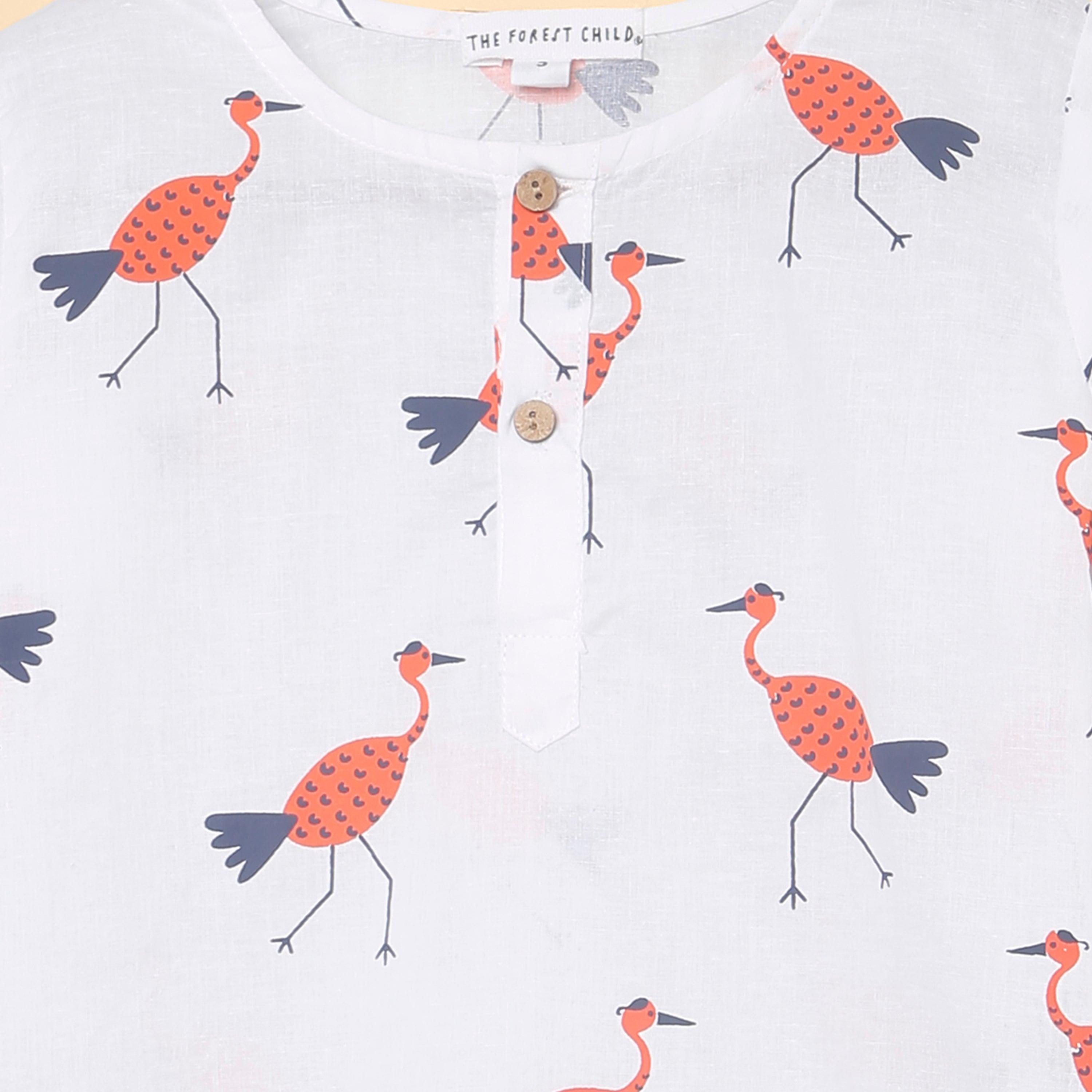 A Siege of Cranes' - Unisex Kurta Pyjama Set for Kids - Totdot