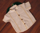 Alok- Boys Hand-loomed Cotton Cream Shirt with Golden Kasavu - Totdot