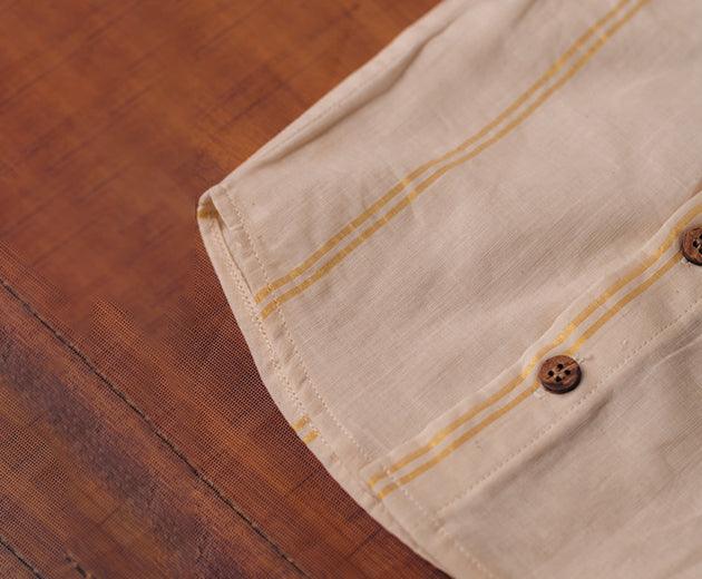 Alok- Boys Hand-loomed Cotton Cream Shirt with Golden Kasavu - Totdot