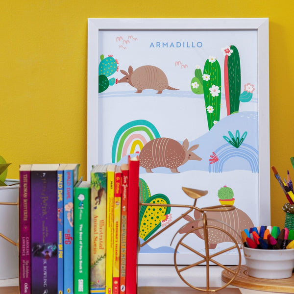 Armadillo Wall Art with White Frame for Kids - Totdot