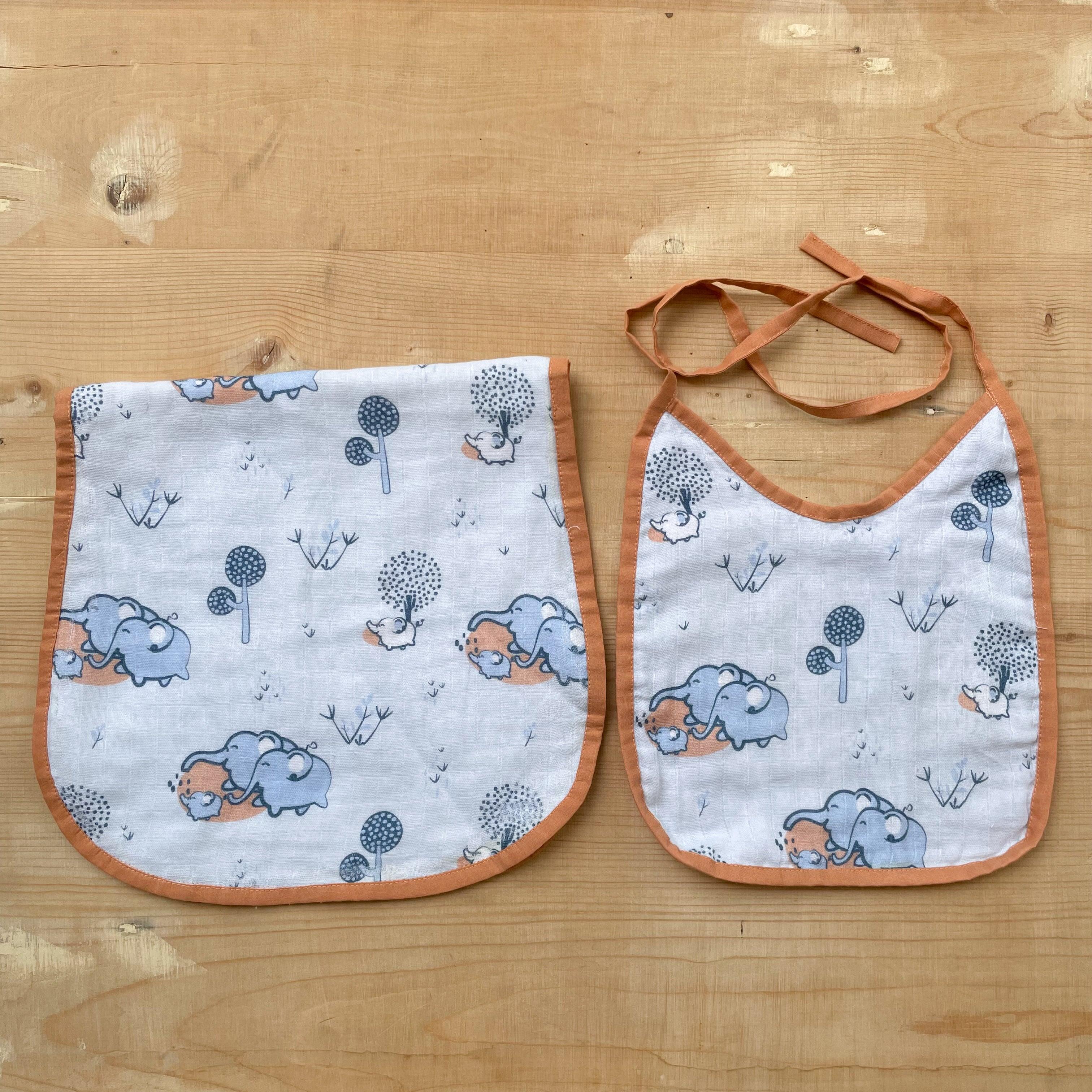 Bib and Blurp Cloth Set( Elephant Print) - Totdot