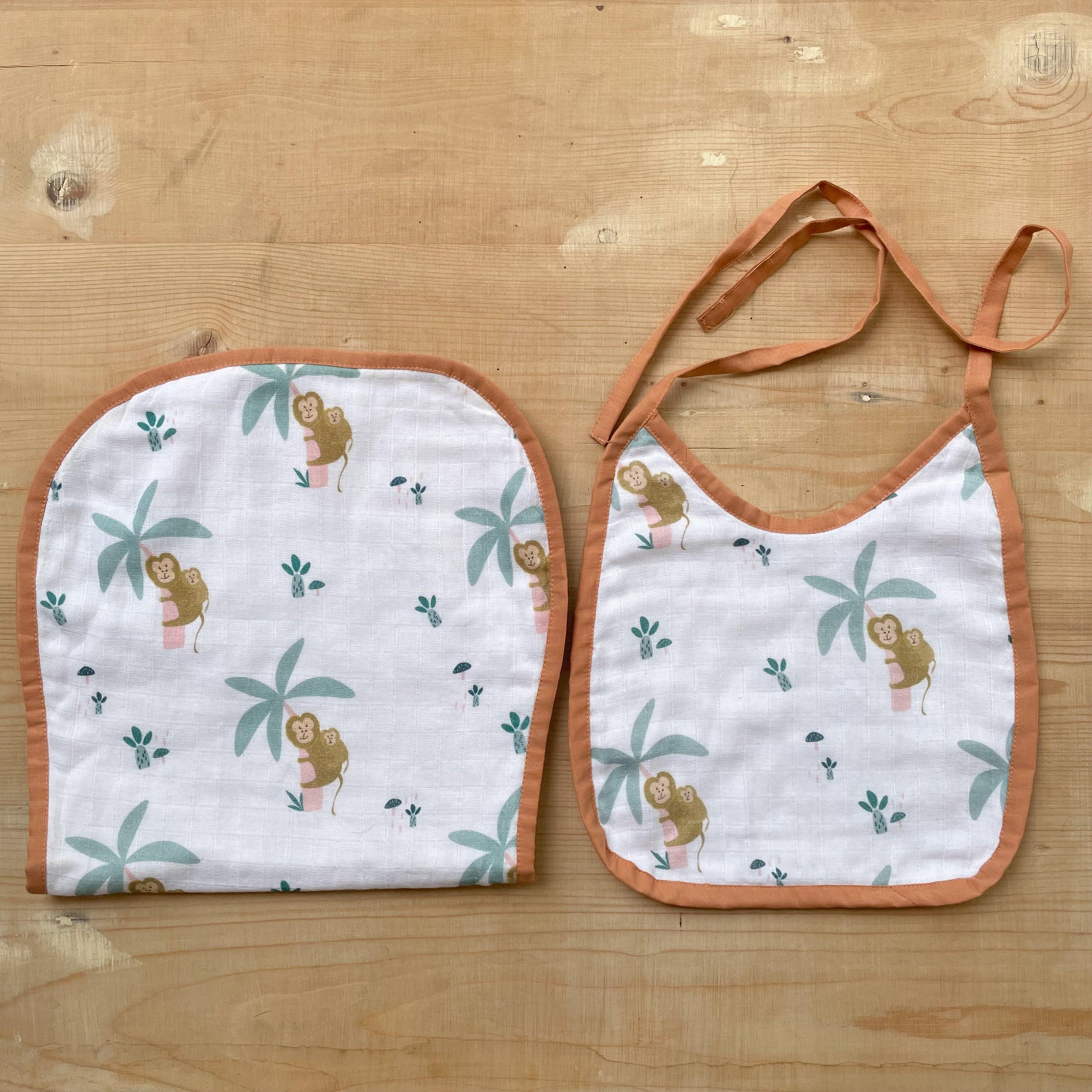 Bib+Burp Cloth Set ( Monkey Print) - Totdot