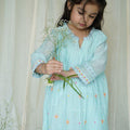 Blue Dew Drops Chanderi Kurta Set for Girls