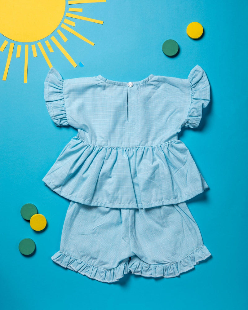 Blueberry Cotton Ruffle Top & Shorts Set for Baby Girls - Totdot