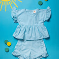 Blueberry Cotton Ruffle Top & Shorts Set for Baby Girls