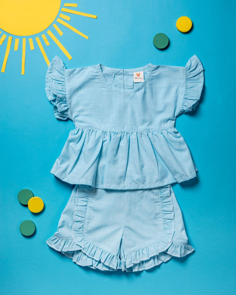 Blueberry Cotton Ruffle Top & Shorts Set for Baby Girls - Totdot
