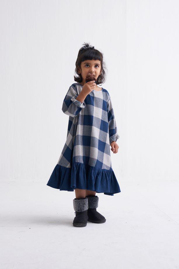 Bottom Frill Dress - Navy Check - Totdot