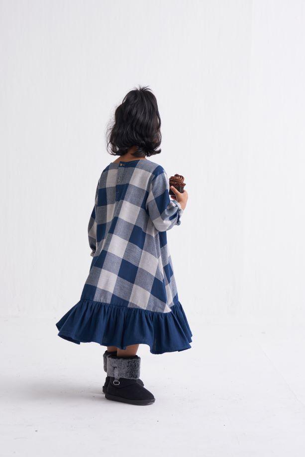 Bottom Frill Dress - Navy Check - Totdot