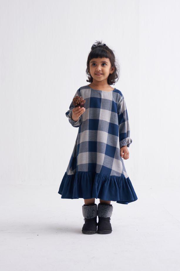 Bottom Frill Dress - Navy Check - Totdot