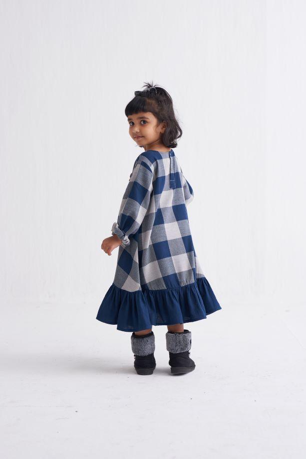 Bottom Frill Dress - Navy Check - Totdot