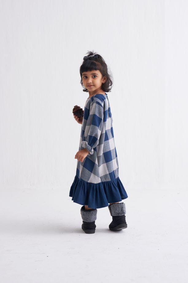 Bottom Frill Dress - Navy Check - Totdot