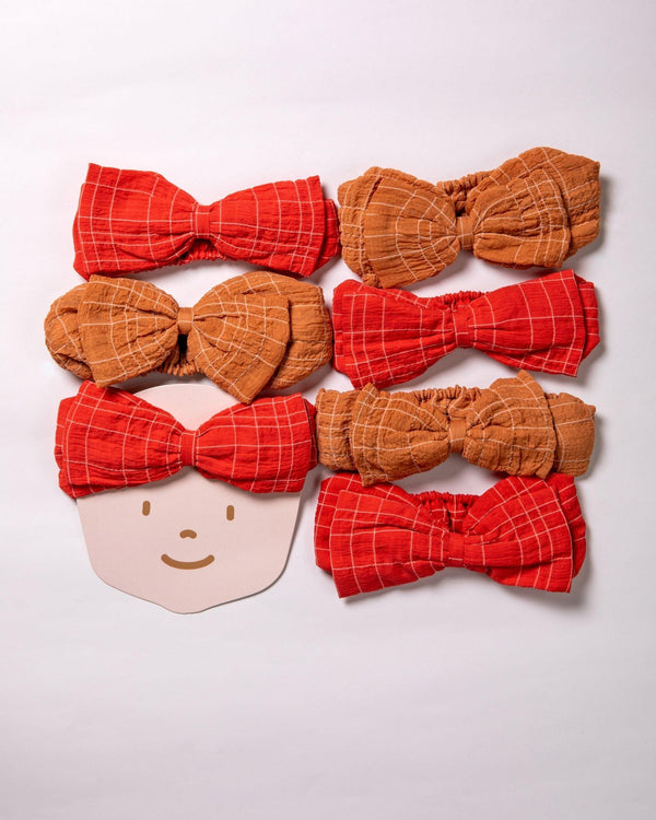 Checkered Bow Red & Brown Head Wrap for Babies - Totdot