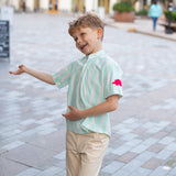Classique- Mint Green Striped Shirt with Mandarin Collar for Boys - Totdot