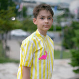 Classique- Yellow and White Striped Shirt with Mandarin Collar for Boys - Totdot