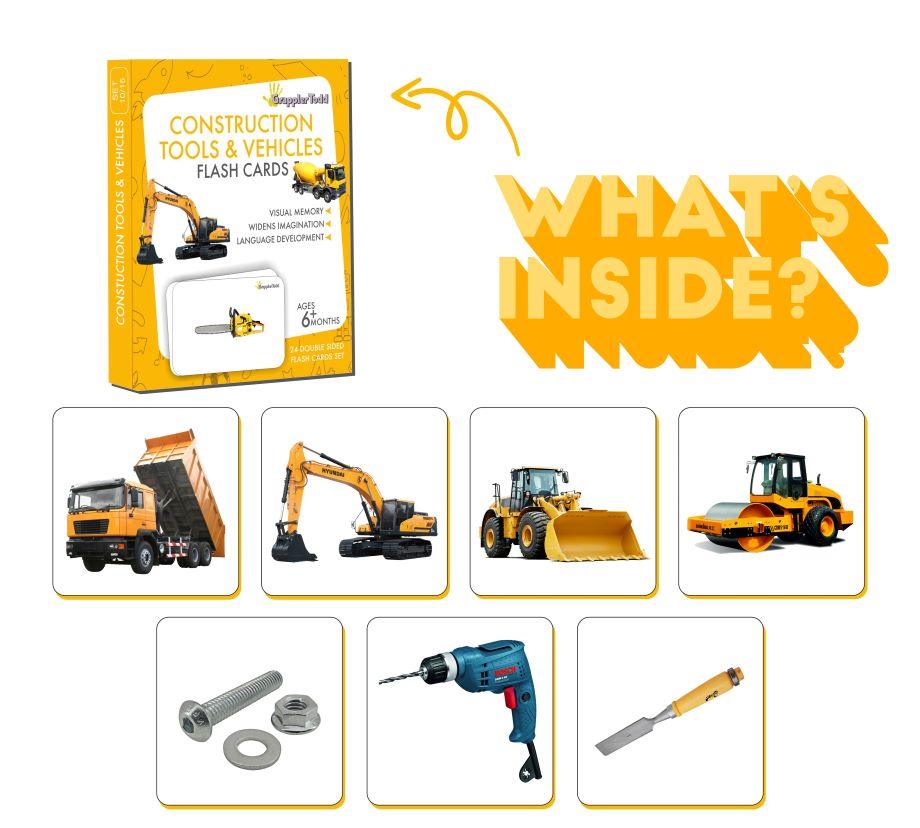 Construction Tools And Vehicles Flash Cards - Totdot