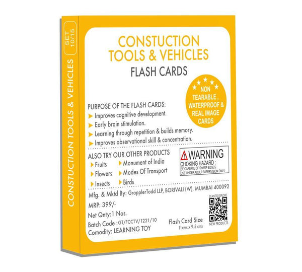 Construction Tools And Vehicles Flash Cards - Totdot