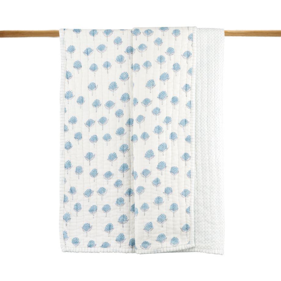 Cotton Cheer Blue Bud Reversible Mulmul Quilt | Hand-Block Printed - Totdot