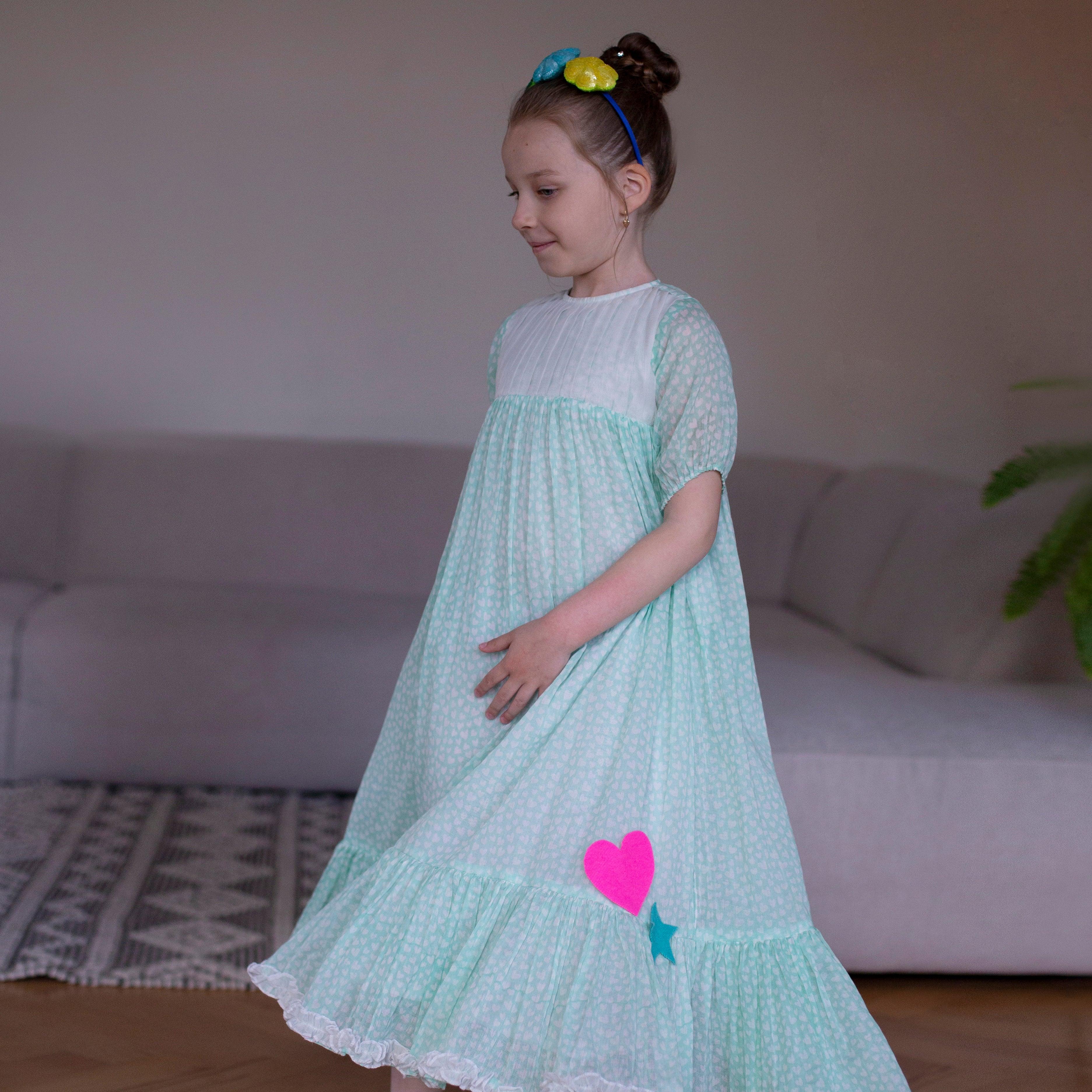 Day Dreamer- Mint Dress with Hearts for Girls - Totdot