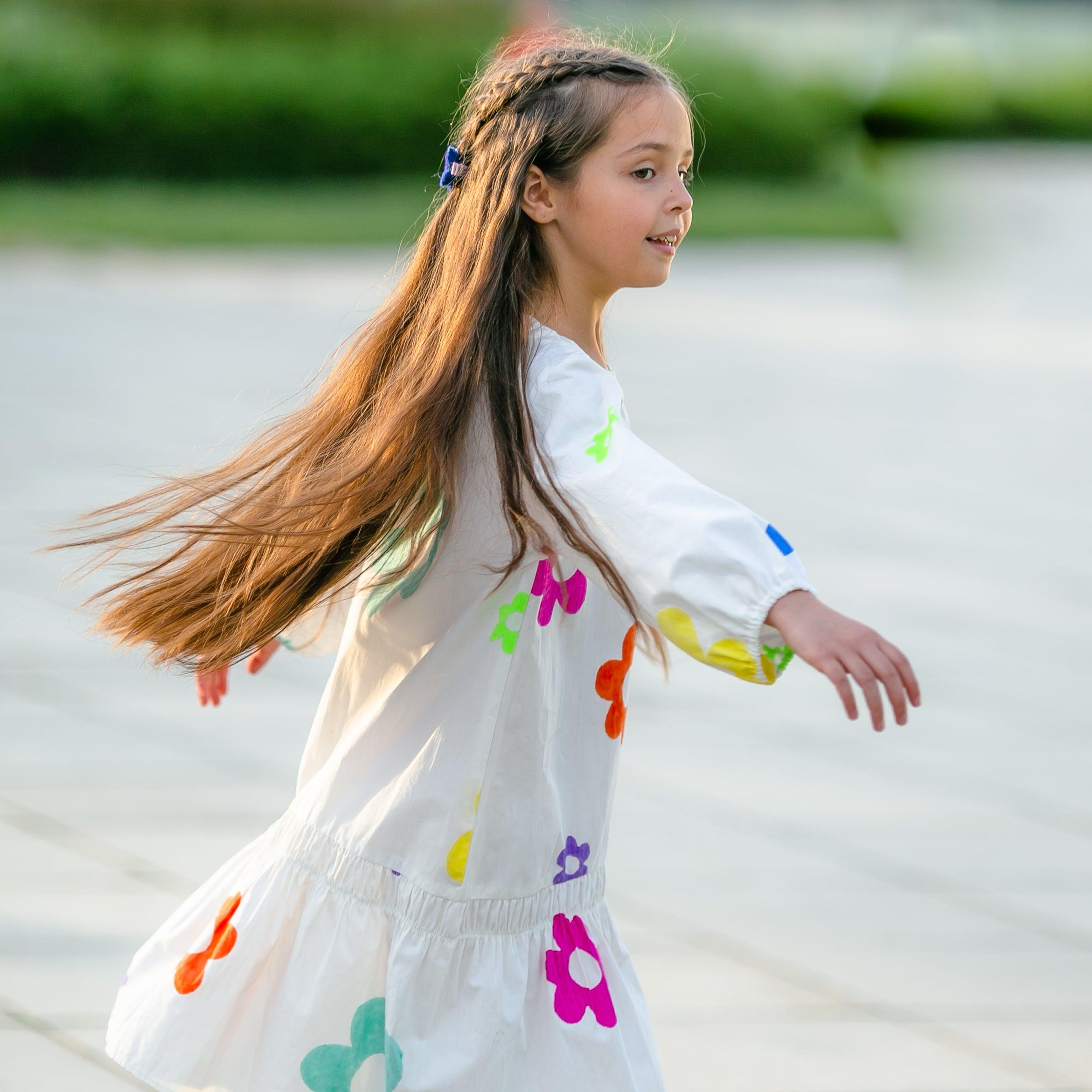 Dreamcatcher- White Dress with Multi-Coloured Flowers for Girls - Totdot