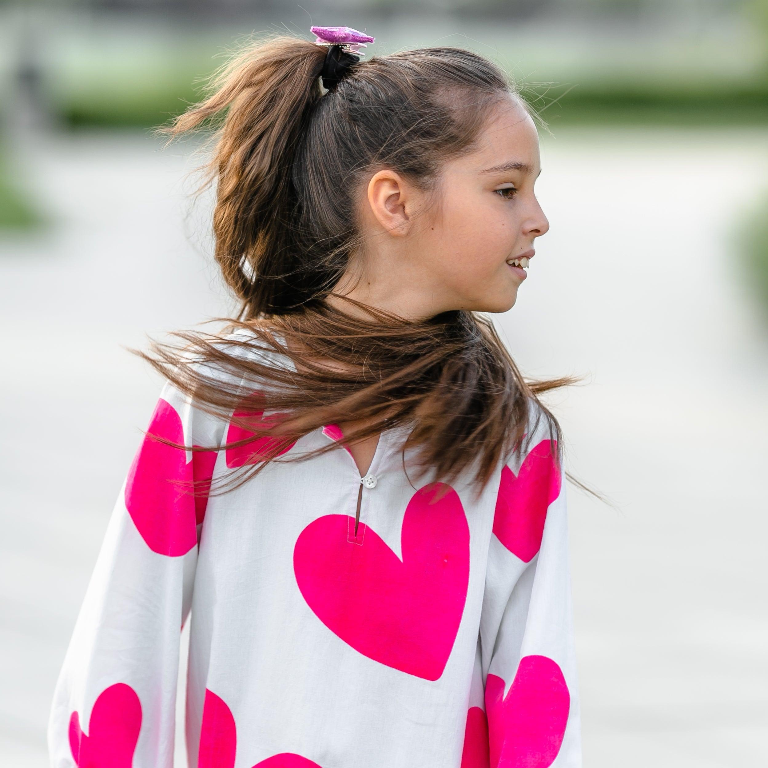 Dreamcatcher- White Dress with Pink Hearts for Girls - Totdot