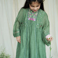 Dusty Green Iris Chanderi Kurta Set for girls
