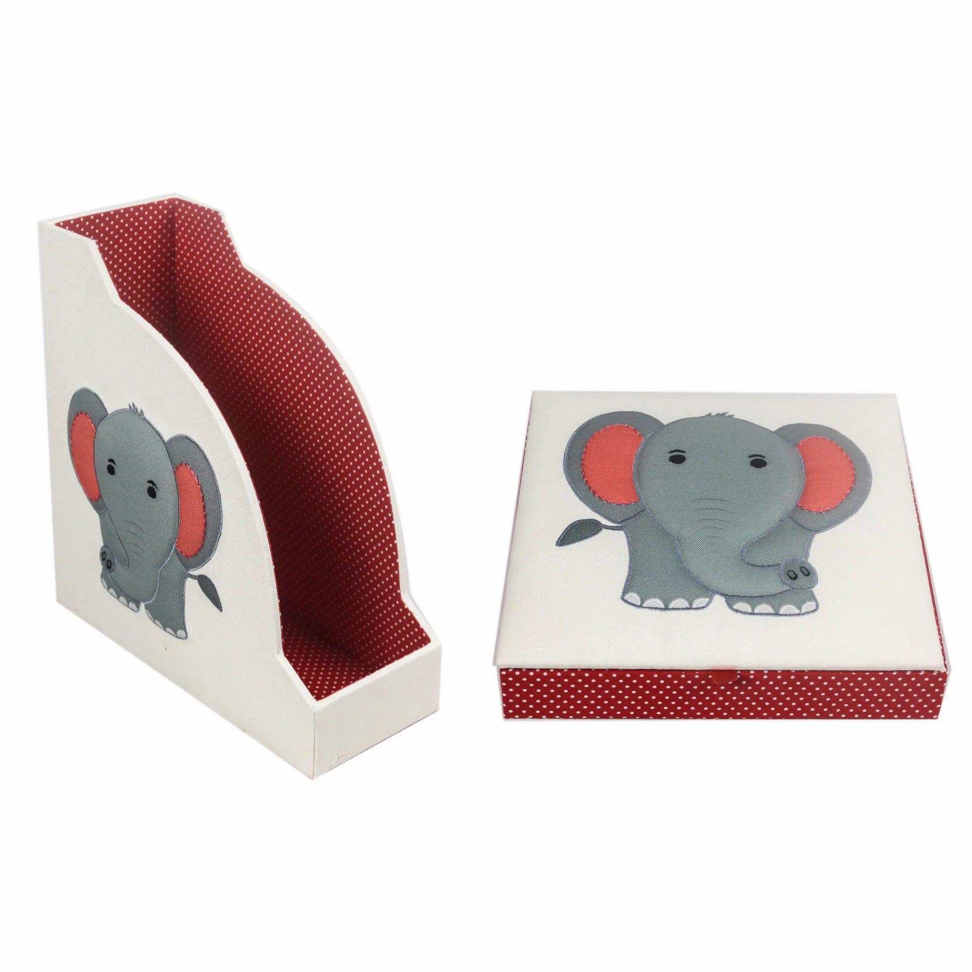 Elephant Design Set of 2 Book / Magazine Holder With Stationary Tray - Totdot