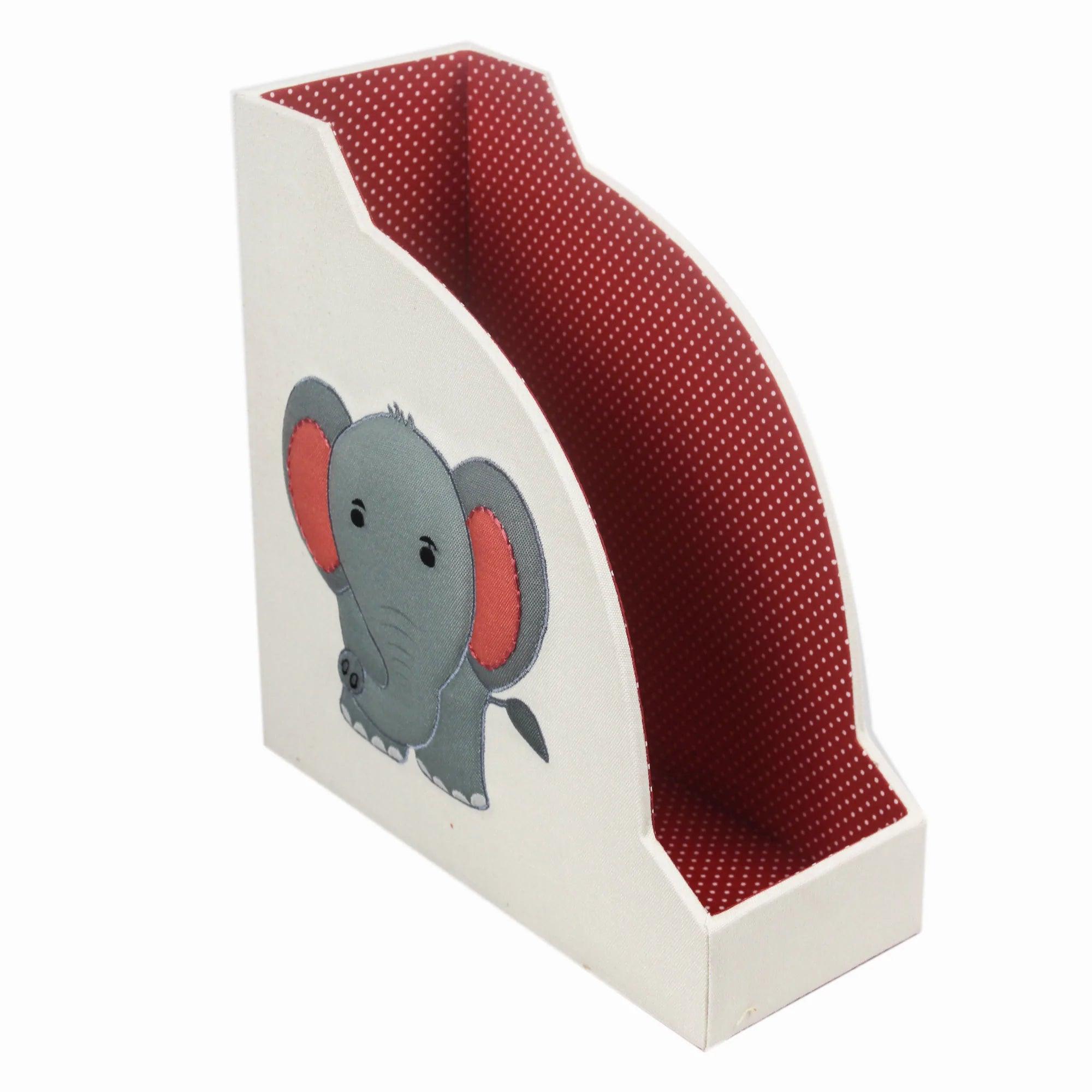 Elephant Design Set of 2 Book / Magazine Holder With Stationary Tray - Totdot