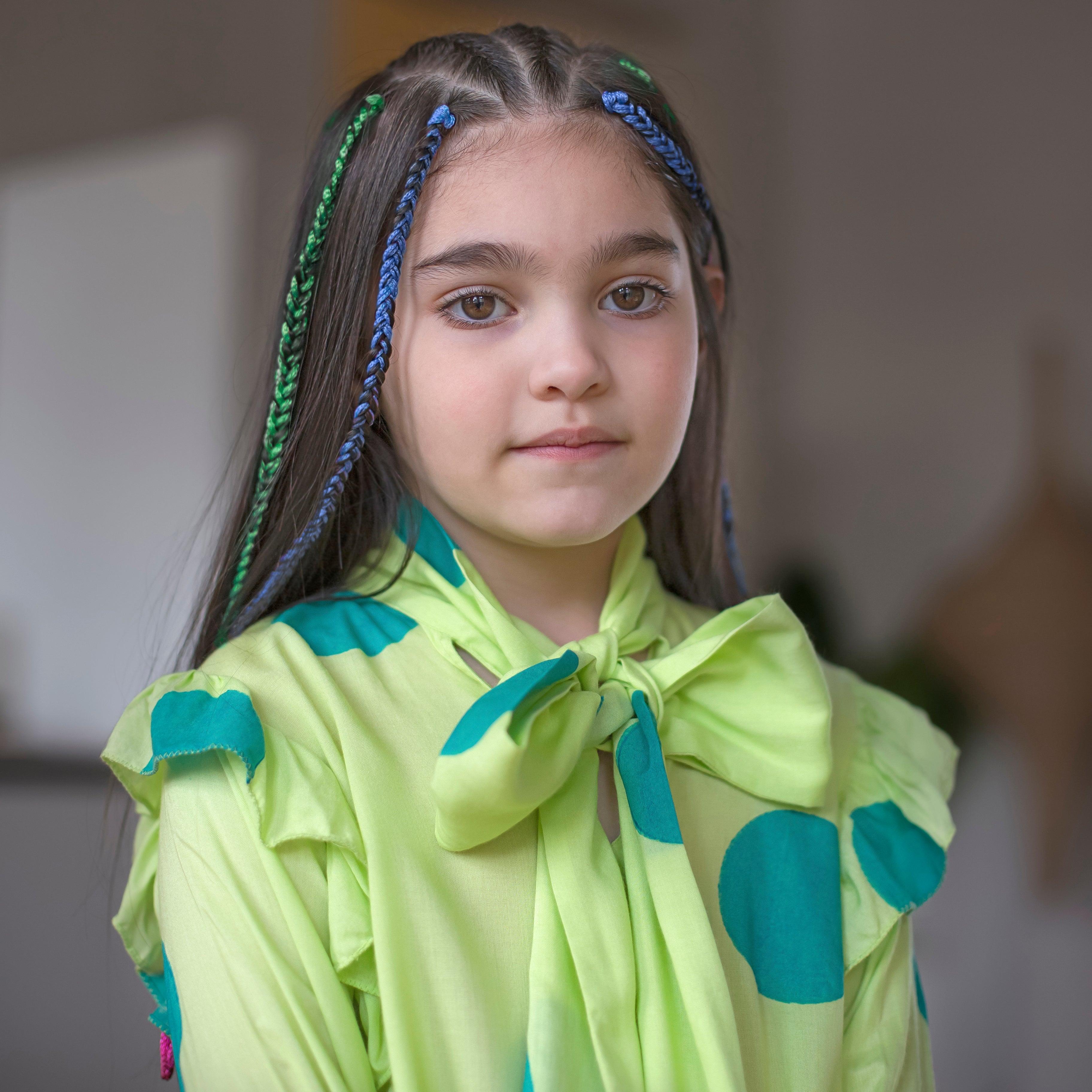 Fairytale- Lime Green Dress with Polka Dots for Girls - Totdot