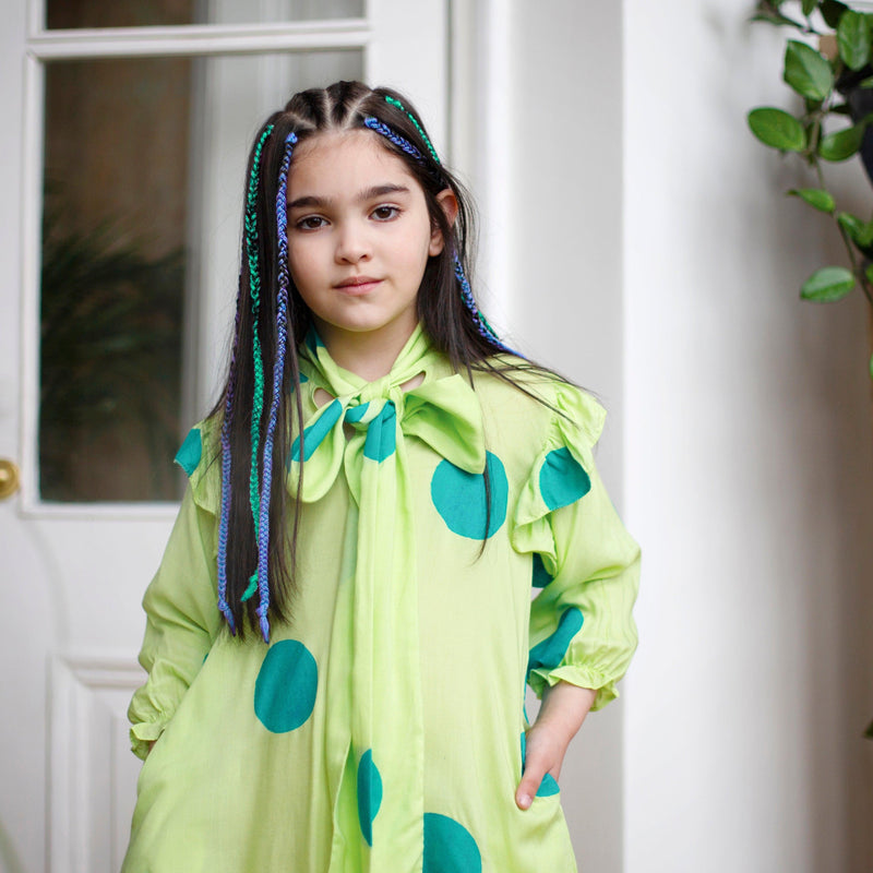 Fairytale- Lime Green Dress with Polka Dots for Girls - Totdot