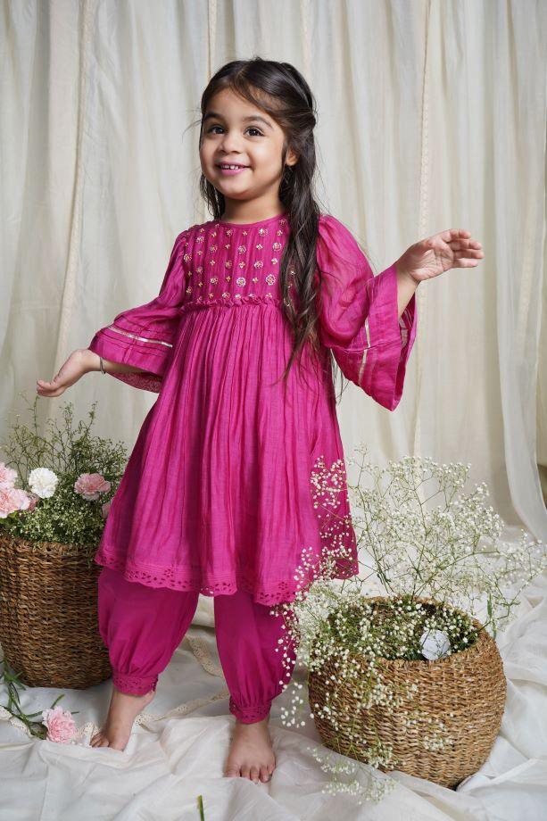 Fuschia Zinnia Kurta Set for Girls - Totdot