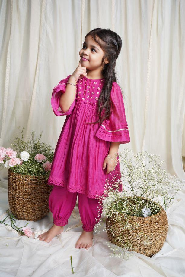 Fuschia Zinnia Kurta Set for Girls - Totdot