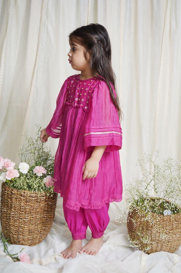 Fuschia Zinnia Kurta Set for Girls - Totdot