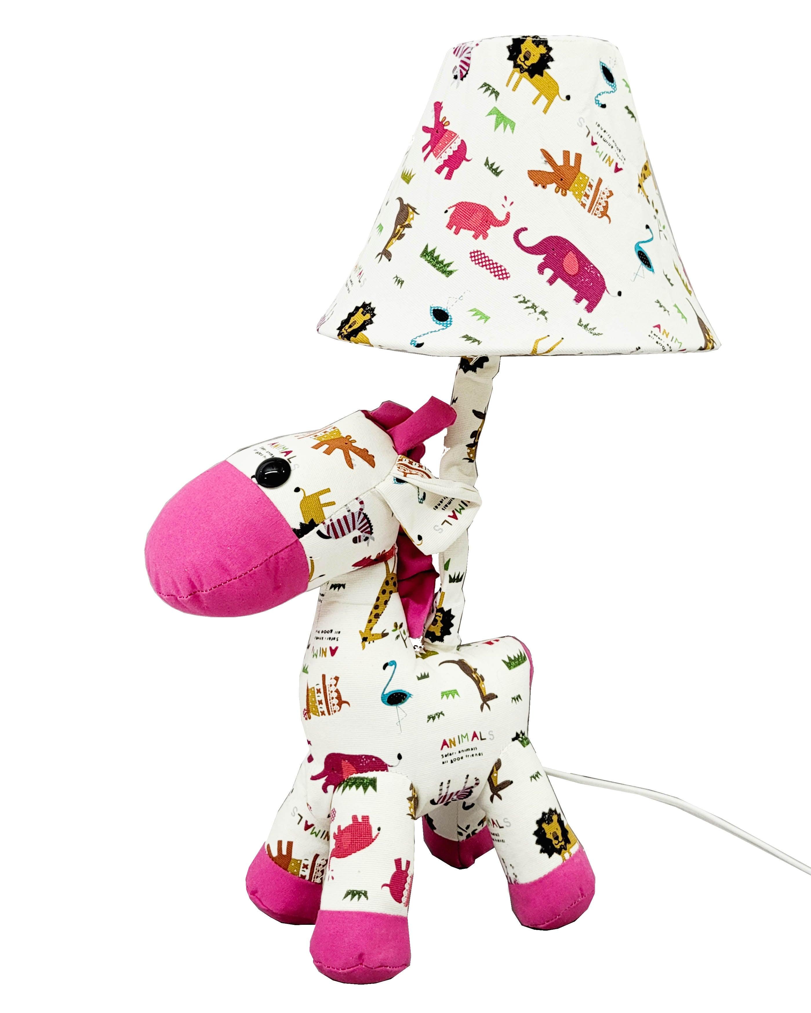 Giraffe Short Night Lamp Pink & White Print - Totdot