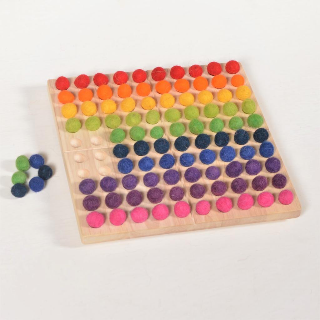 Hundred board with Wool Balls - hundred frame - 100 board - counting board - Montessori toy - math manipulative - Totdot