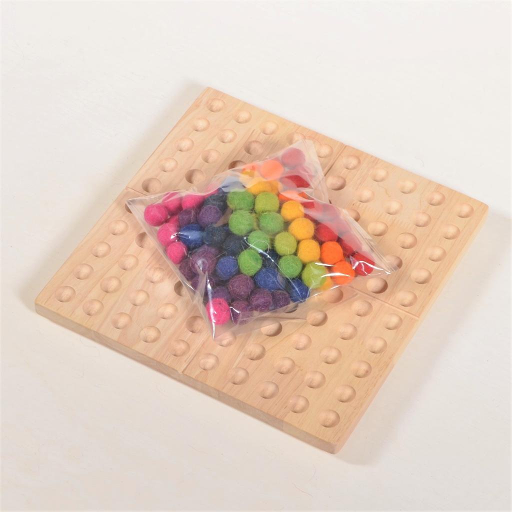 Hundred board with Wool Balls - hundred frame - 100 board - counting board - Montessori toy - math manipulative - Totdot