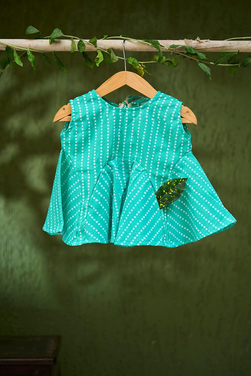 I spy a pocket’ girls top in blue dot hand block print cotton - Totdot